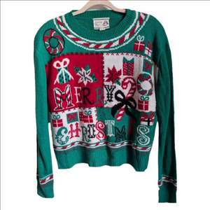 HAPPY HOLIDAYS Green Merry Christmas Ugly Christmas Knit Sweater Size Large
